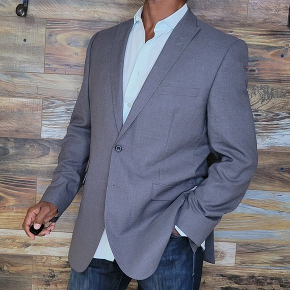 M&S Collection 100% Wool Gray Tailored Fit Double Vented Blazer Sport Jacket 42L - Picture 3 of 10